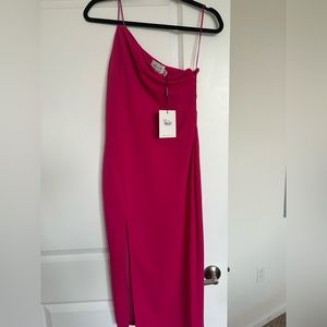 One Shoulder Midi Dress! Never worn. HOT PINK!